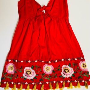 Gianni Bini Cutout Tie Embroidered Tassel Dress